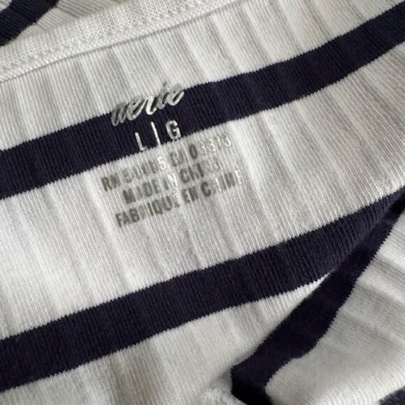 Aerie Ribbed Navy & White Striped Button Front Midi Dress Camisole Straps Size L - Picture 7 of 13